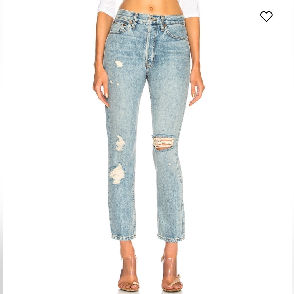🌟RE/DONE🌟ORIGINALS HIGH RISE STRAIGHT LEG DISTRESSED JEANS LIGHT WASH SZ 24